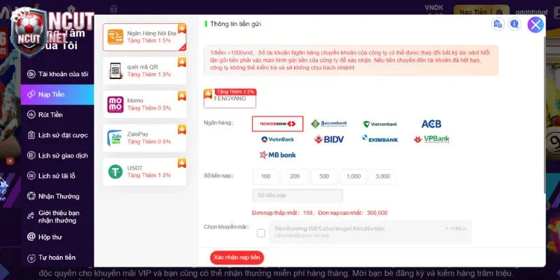 Hướng dẫn nạp tiền/rút tiền VN86 chi tiết cho người mới 3 Hướng dẫn nạp tiền VN86